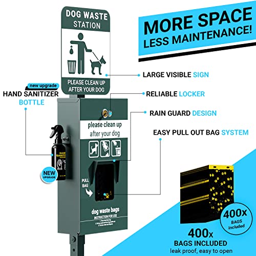 Image of Flash Furniture Kessler Pet Waste Station with Glow in The Dark Sign, Pull Out Bag Dispenser, Sanitizer Bottle, Pedal Trash Can - Includes 400 Bags & 50 Can Liners