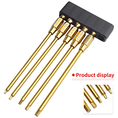 Hobbyfire Titanium 1/4" Drive Rc Hex Driver Bit Set 1.27Mm 1.5Mm 2.0Mm 2.5Mm 3.0Mm Allen Wrench Keys Compatible With Electric Drills Impact Drill (5-Pack) #TOP6