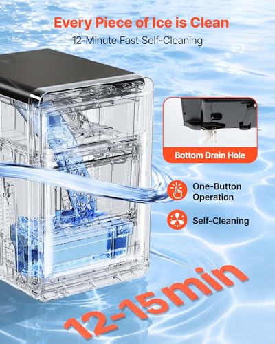 Image of VEVOR Countertop Ice Maker, 44 lbs per Day, Self-Cleaning Portable Machine with Scoop, Drawer-Style Ice Access, Nugget Ice-Making Machine with Chewable ICES for Home, Kitchen, Office, Bar & Party