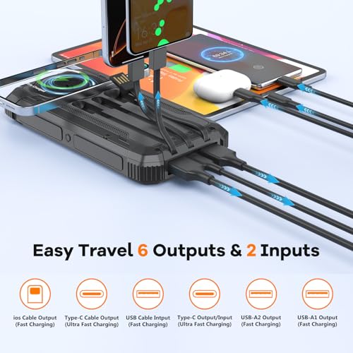 Image of ERRBBIC Solar Charger Power Bank 20000mAh, Portable Wireless Charger, 15W Fast Charging External Battery Pack with USB C, Camping Solar Charger for Outdoor iPhone 17 /16 /15, Galaxy, Google etc