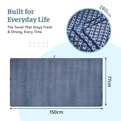 Image of Kuber Industries 6 Pcs Microfiber Towel for Bath 30x60 Inch Large Size | 280 GSM Soft Towel for Women and Men | Quick Dry & Absorbent Shower Bathtowel for Swimming and Beach | Circle - Blue