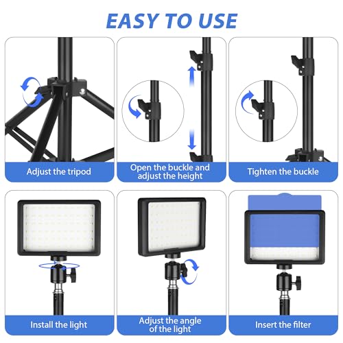Ci-Fotto LED Fotolicht Video Licht 2-Pack, Dimmbare 5600K USB LED-Videoleuchte Dauerlicht die Fotografie mit Stativ und Farbfiltern für Fotostudios, YouTube, TikTok, Videoaufzeichnung, Game-Streaming