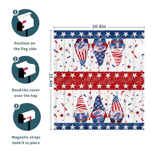 Image of Patriotic Gnomes Mailbox Cover Magnetic 4th of July Elf USA Stars Independence Day Mailbox Wrap Post Cover Large Size 25.5 inchx21 inch for Garden Yard Outdoor Outside Holiday Decor