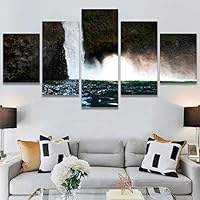 SIGNWIN 5 Panel Canvas Wall Art Mountain Waterfalls for Home Decorations Ready to Hang - 60