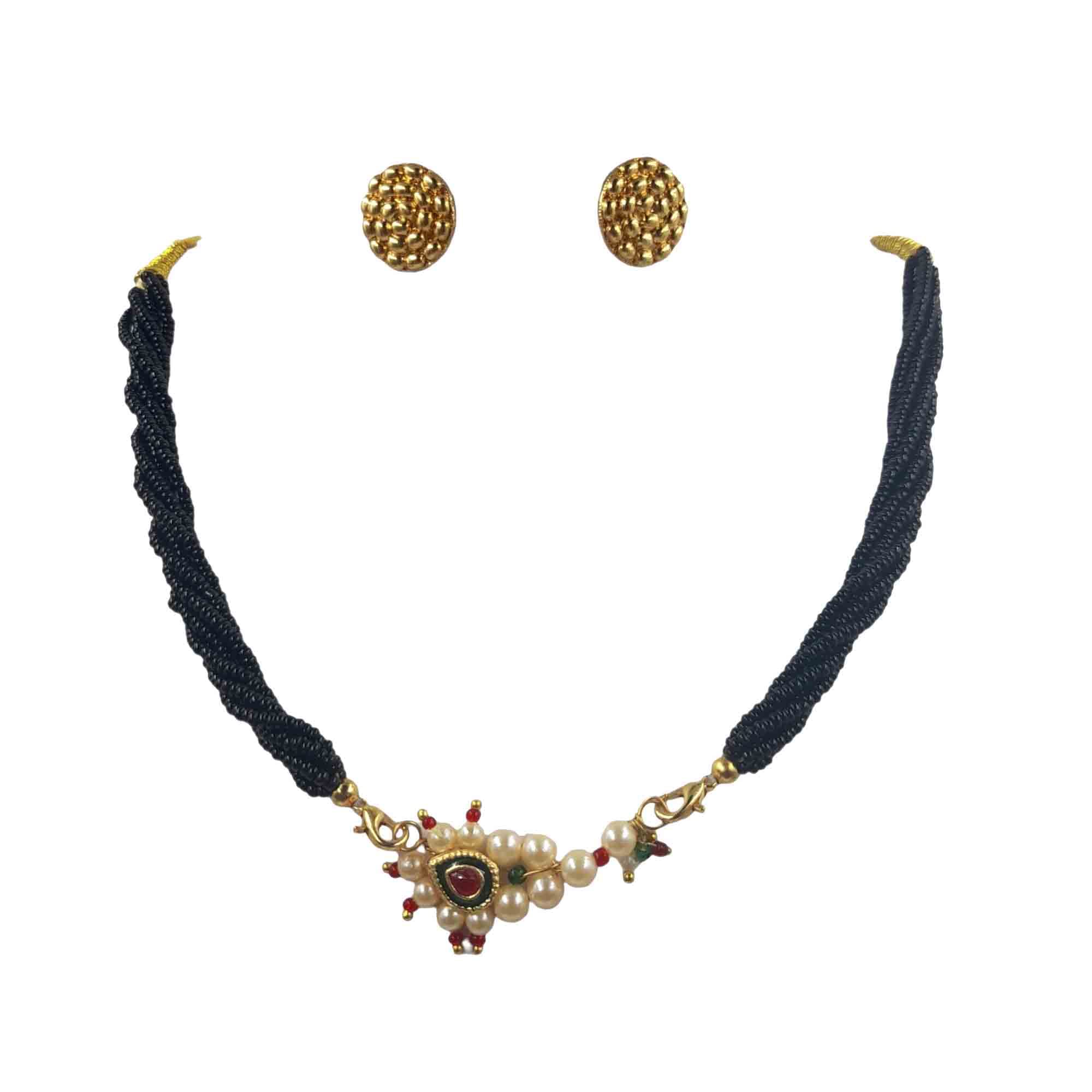 Swaroop Designer Maharashtrian Kolhapuri Nath Pendal Thushi Mangalsutra Black Beaded Short Thushi Necklace (B0B3RPCY2R) Amazon Price History, Amazon Price Tracker