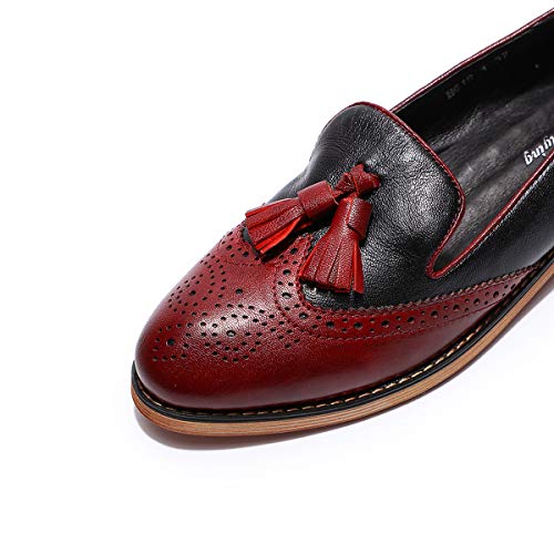 Image of Mona flying Women's Leather Tassel Loafers Slip on Brogue Flat Office Shoes