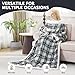 PTQ Electric Heated Blanket Wearable Throw with Foot Pocket & Front Pouch – 6 Heat Settings, 4H Auto-Off, Reversible Flannel & Sherpa, Oversized 52