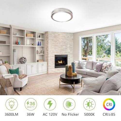 Image of Flush Mount Ceiling Light - 4 Pack 13″‌ 36W 3000K /3500K /4000K /5000K /6000K Dimmable Led Ceiling Light Fixture for Kitchen Hallway Bedroom Bathroom (4, Brushed Nickel, 13)
