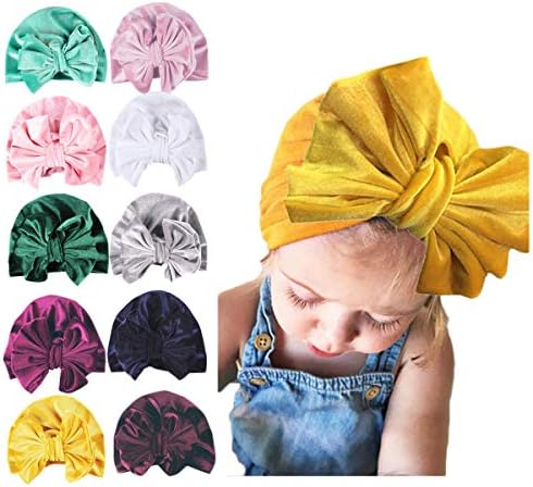 Newborn Baby Velvet Turban Knot Bow Cap Elastic Sretch Head Wrap Beanie Hat (#1-Pink)