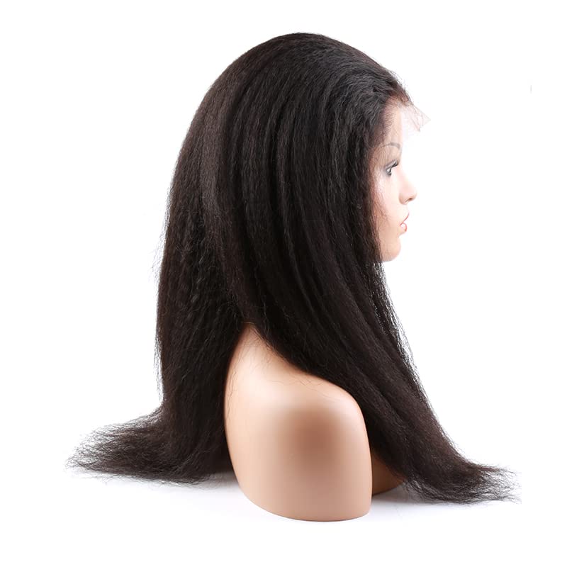 Bella Hair Intact Cuticle Aligned Human Hair Full Lace Wig Kinky Straight, 130% Density Remy Virgin Hair Yaki Straight Wig, Natural Black 14 inch