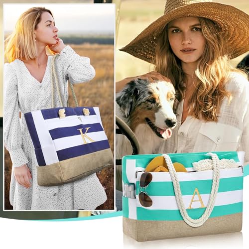 YOOLIFE Large Initial Beach Bag Waterproof Tote Zipper Bag Personalized Gifts for Women Her Birthday Travel Beach Essential2
