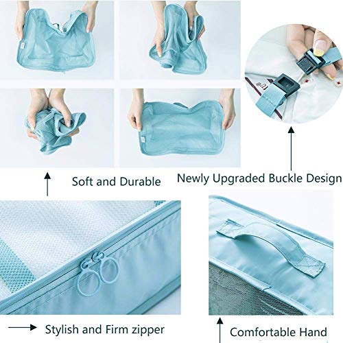 Image of Sprqcart Polyester 7 Set Travel Organizer Bag 3 Packing Cubes + 3 Pouches + 1 Toiletry Organizer Bag (Skyblue, 27.99 Cm, 11 Cm)