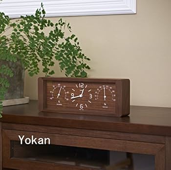 Amazon.co.jp: Yokan 温湿度計付 置時計 ブラウン タカタ