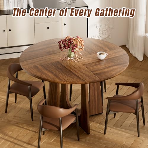 47" Round Dining Table for 4-6, Farmhouse Wood Kitchen Table, Mid-Century Wooden Circle Dinner Room Table Easy Assembly for Dining Room, Kitchen, Living Room (Brown) - Image 5