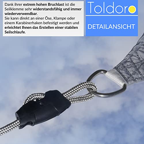 Toldoro Seilklemme Super Sharky 4 Stück 8mm / Klemmen zur Befestigung von Seilen und Tauwerk für Sonnensegel oder Segelboote/Tauwerkklemme aus Kunststoff für schnelle Befestigung