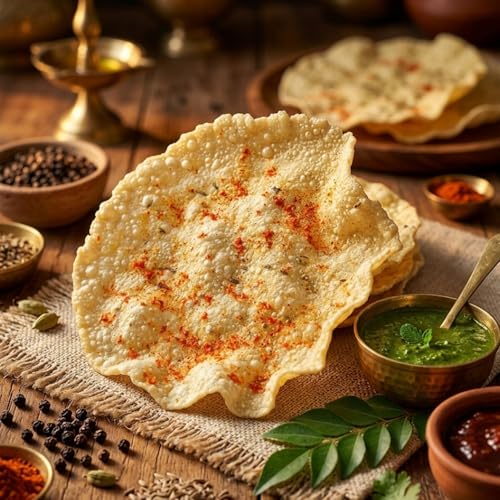 Image of Ahuja Mart Rice Papad Fresh Khichiya Papad | Ready to Fry papad fryums | Hexagonal Appalam Akki Happala Fryum With Tastemaker | 500GM | Ready To Fry Chawal Ke Papad Fryums papad