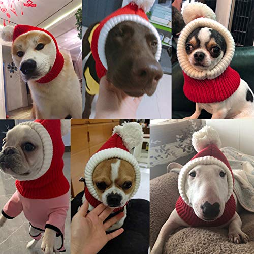 NACOCO Christmas Dog Hat Crocheted Snood Funny Pet Cap with Pompon Red Green Warm Winter Dog Hat Knit Snood Headwear for… - Image 8