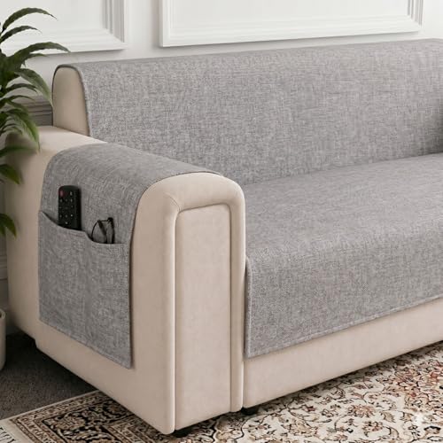 Image of STITCHNEST 'ComfyNest Series' 2 Seater Sofa Cover | Full Coverage with Armrest Pocket | Elegant Jute Fabric, Washable & Durable for Modern Living
