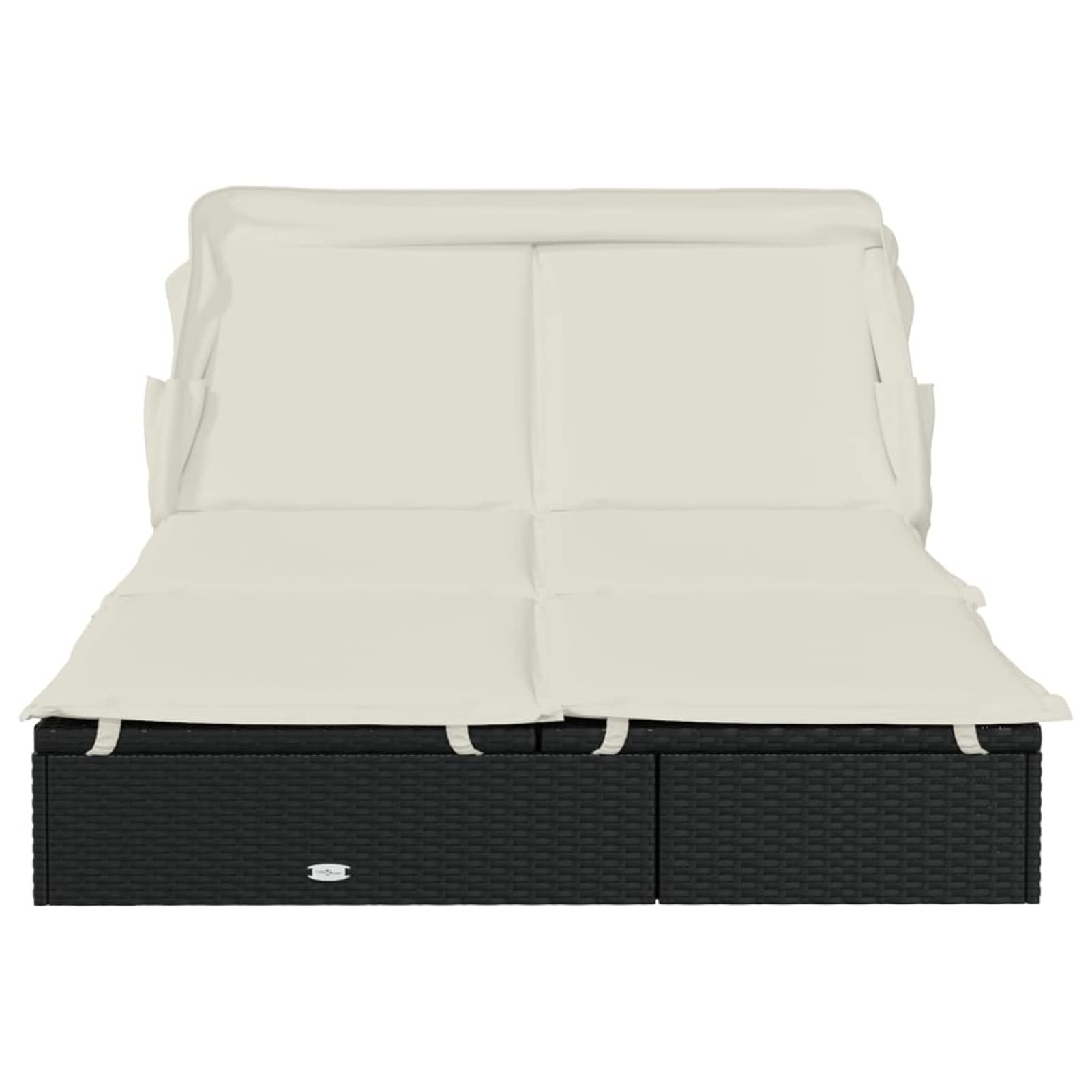 Homgoday Lit double toit pliable noir 213 x 118 x 97 cm en polyrotin, chaises longues, canapé-lit, chaises de jardin, lit de piscine, lit de jardin