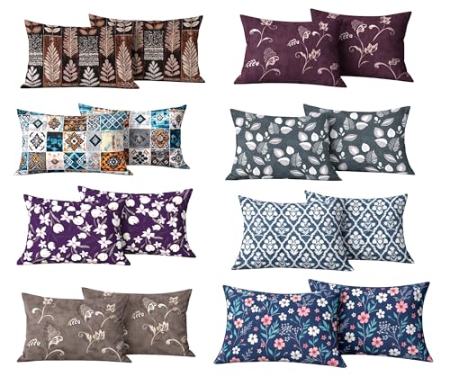 Image of RD TREND Glace Cotton Assorted Pillow Cover Set of 8 (16 Pcs) - Premium 210 TC, Standard Size 18 inchx28 inch | Soft & Breathable Floral Printed Pillowcases for Bedroom & Home | Mix-8