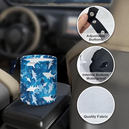 Image of Blue Shark Car Trash Bin Hanging, Waste Basket - Cute, Portable, Collapsible, Waterproof Rubbish Bag for Back Seat, Floor, or Hanging Headrest