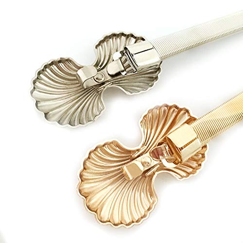 Metallic Skinny Waist Band Elastic Waist Belt Metal Dress Belt Waist Chain Belt Cinch Belt Waistband 1cm Wide (Gold Shell)3