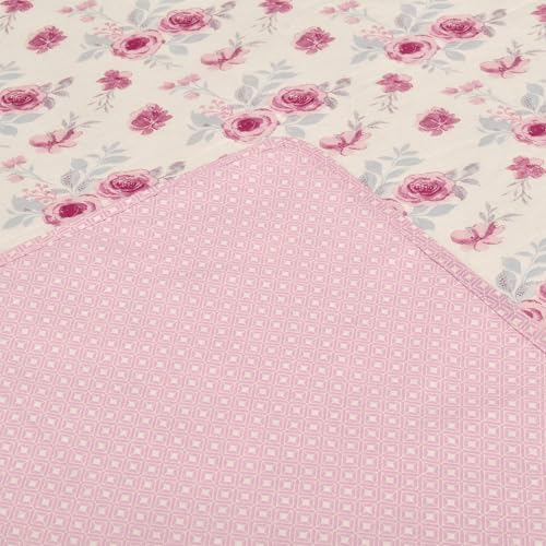 Image of HUESLAND 100% Cotton Reversible Dohar Single Bed Cotton | Soft Cambric Weave, Lightweight AC Blanket for Summer & All Weather Use | 56 x 89 inches, Floral Medley - Ivory & Pink