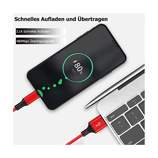 USB C Kabel Lang, [3 Stück 2M] 3.1A Nylon Ladekabel USB C Fast Charge Schnellladekabel Typ C Ladekabel für Samsung… – Bild 8