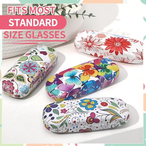 Image of 4-Piece Flower Sunglasses Case Set | PU Leather Hard Shell Glasses Box for Women (Floral and Butterfly Design) Fits Large Sunglasses, Reading Glasses and Goggles