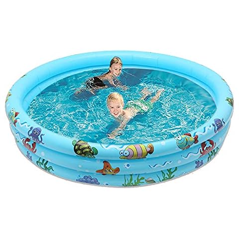 ODOMY Inflatable Swimming Pool, Ocean Life Lounge Pool Portable Summer Outdoor Children Bathing Tub for Outdoor Garden Backyard Summer Water Party (Blue, 35.5 in) Cover