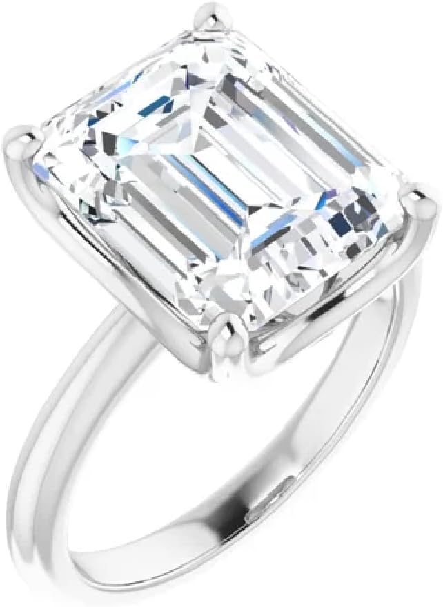 10K Solid White Gold Handmade Engagement Ring, 5 CT Emerald Cut Moissanite Diamond Solitaire Wedding/Bridal Rings for Women/Her, Propose Ring