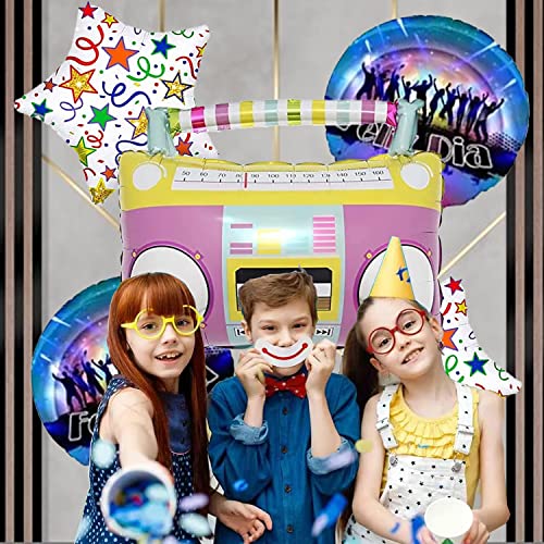 Image of Rozi Decoration Radio Foil Balloons For Music Theme Party Decorations With Round & Star Shape Foil Balloons Happy Birthday Decorations For Kids, Girls, Boys Pack Of 5 Pcs, Multicolor