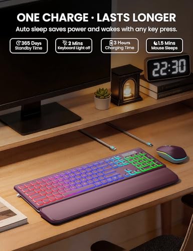 Image of Wireless Keyboard and Mouse Combo, RGB Backlit, Rechargeable & Light Up Letters, Full-Size, Soft Typing, Sleep Mode, 2.4GHz Quiet Keyboard Set for Mac, Windows, Laptop, PC, Trueque KM42Pro