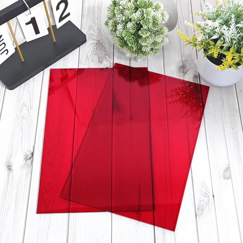 Image of Red Acrylic Sheets 8 * 12 inch 1 /8 inch Thick (2.8~3mm) Red Transparent Cast Acrylic Plexiglass Board for Sign, DIY Project, Laser Cutting, Wedding, Craft, Picture Frame, Engraving(2 Pieces)