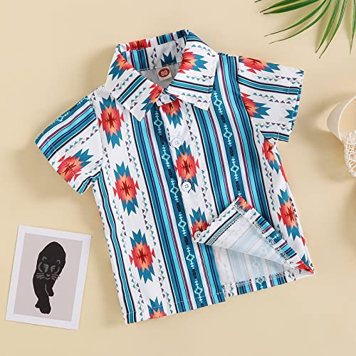 Western Toddler Baby Boy Cow Print Button Down Shirt Short Sleeve Lapel Neck Tops Cowboy Casual Tee Summer Clothes (S-White, 2-3 Years) #TOP1