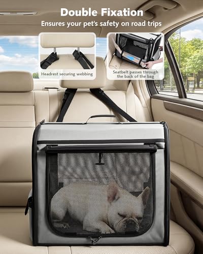 Dog Car Carrier Light Weight 24×17.7×20.5in, Foldable Dog Carrier, Gray | Easy to Assemble, Portable and Breathable Pet Carrier, Suitable for Indoor and Outdoor Use, Dog Travel Crate with Curtain - Image 4