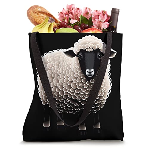Bolso Tote Negro con Diseño de Oveja Blanca Divertida miniatura 4