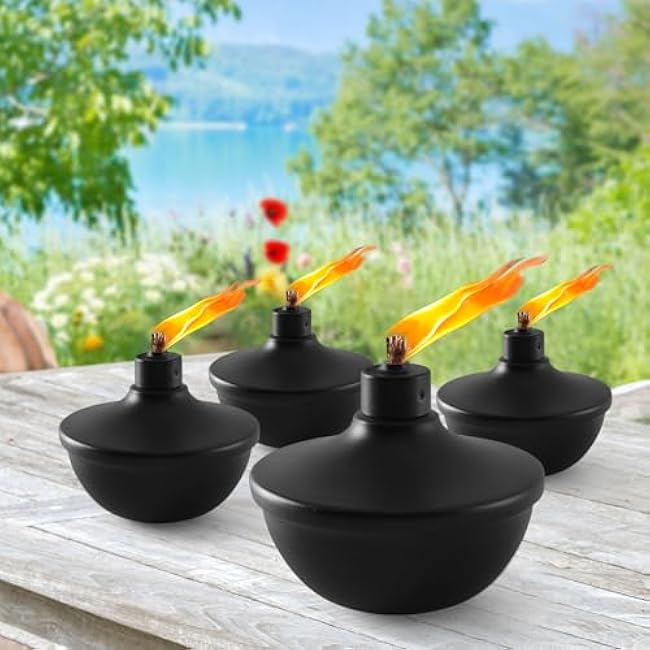 4 Pack Metal Table Top Torches,23.5 oz Citronella Torches for Outside,Refillable Flame Light Torch with Wicks and Covers for Party, Garden Decor,DIY
