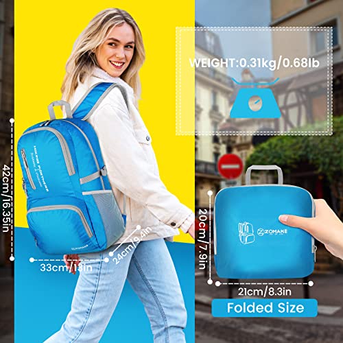 Image of ZOMAKE Lightweight Packable Backpack, 35L Foldable Daypack (Light Blue)