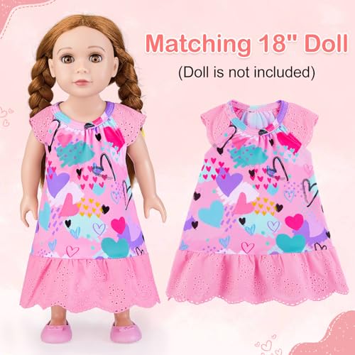 MHJY Girls Nightgowns Lace Girl and Doll Matching Pajamas Toddler Night Sleepwear Night Dress for Girls and 18" Dolls Clothes2