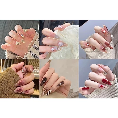 6パック(144個入り)ネイルチップ 人気 和風 NIUANIUA ファッション ネイル つけ爪 かわいい ネイルチップ ロング 付け爪 ネイルセット ネイルファイル付き 花嫁ネイル 光沢 (ロンググラデーションカラー)