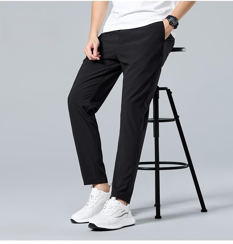 Men's Quick-Dry Athletic Pants, Lightweight Summer Casual Pants, Straight Leg with Drawstring, Navy Blue and Gray3