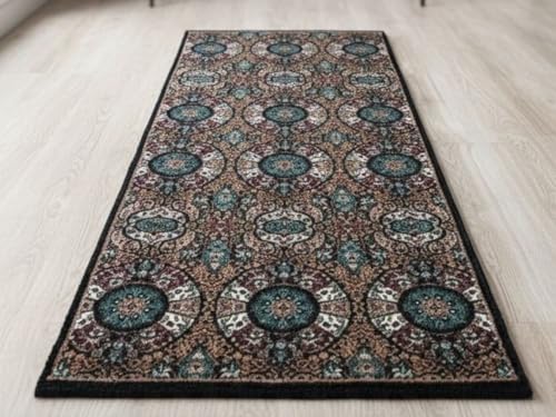 Image of Premium Runner Carpet, Vintage Medallion Pattern, Non Slip, Thick, Ideal for Bedroom, Living Room & Entryway, 3x5 Feet Black Multi Color