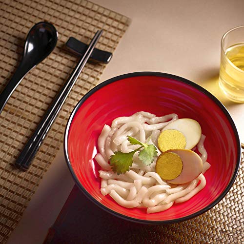 Unbreakable Ramen Bowl Set With Chopsticks And Spoon: 2 Large Japanese Style Melamine Ramen Bowls, Dipping Bowls And Chopstick Stands For Asian Pho Soup Thai Miso Udon Wonton (2 Bowl Set, Red-Black) #TOP6