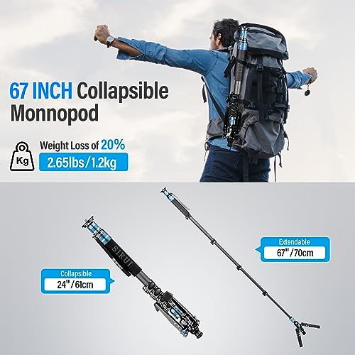 SIRUI Carbon Fiber Monopod with Feet, 67" Camera Monopod for Travel, Portable & Lightweight, Max Load 22lbs/10kg, 360° Panorama, Modular 3 in 1 (P-325FL) - Image 4