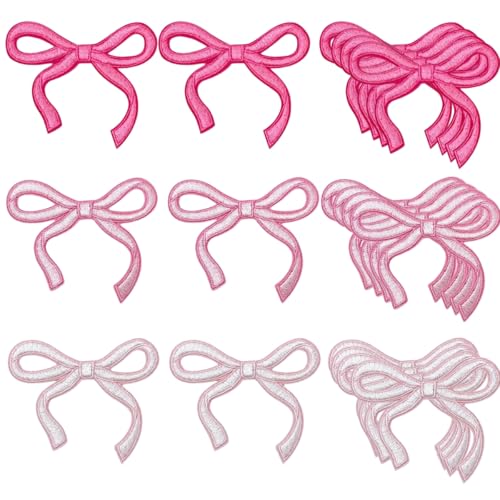 18pcs Bow Patches Iron on Bow Pink Patch for Clothes Shoes Jeans Hats & More - Embroidery Applique for DIY Projects