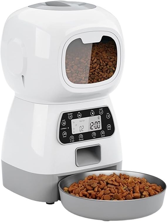 Amazon ペット自動フィーダー ペットオートマチックフィーダースマートフードディスペンサードッグフードボウル用猫飼料用品ペットステンレススチールボウルマニュアル給餌 ペット用品
