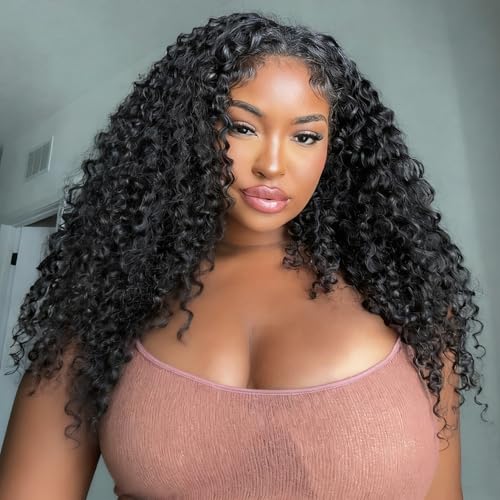 Alididi Kinky Curly Half Wig Human Hair 200% Density Wear and Go Glueless Wigs Human Hair 18 Inch Curly 3 In 1 Half Wigs for Black Women Drawstring Seamless Flip Beginner Friendly