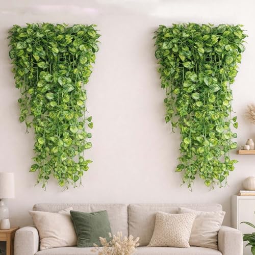 Image of Go Hooked Artificial Creeper for Home Decor (Pack of 12, 7 Ft) | Green Watermelon Peperomia Leaf Garland with 3x3 cm, 72 Leaves Each | Plastic Decorative Creeper for Balcony, Walls & Garden Decorating