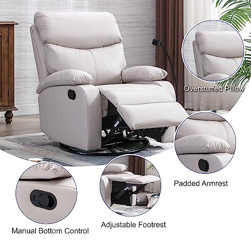 Hzlagm Swivel Rocker Recliner Chairs, Multifunctional Adjustable Rocking Recliner Chair With Microfiber Technology Fabric, Overstuffed Single Sofa,Small Recliner For Small Spaces- Beige #TOP4